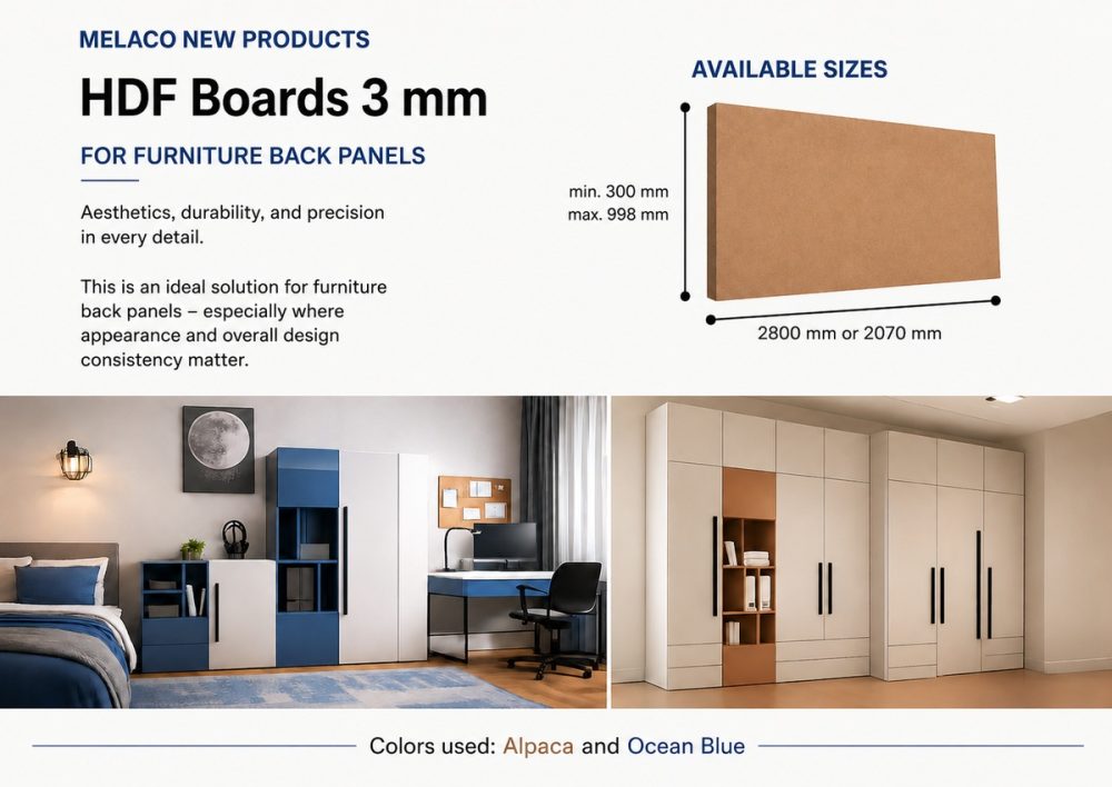 3 mm HDF panels for furniture backs – new from Melaco